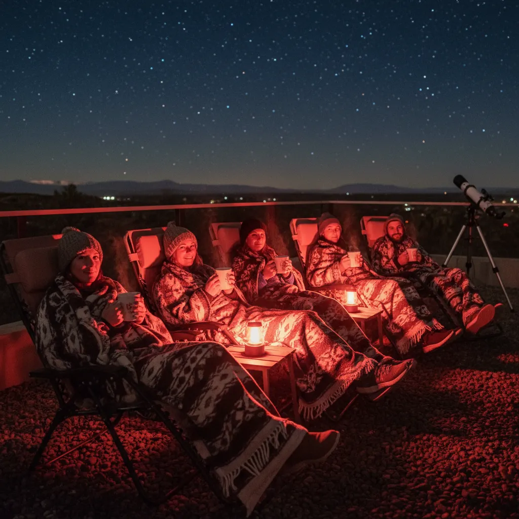 Group enjoying hot chocolate during stargazing tour