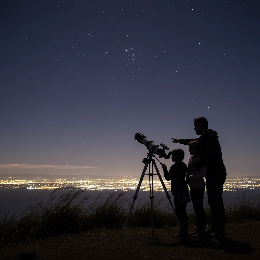 Family observing Matariki over Wellington Harbour