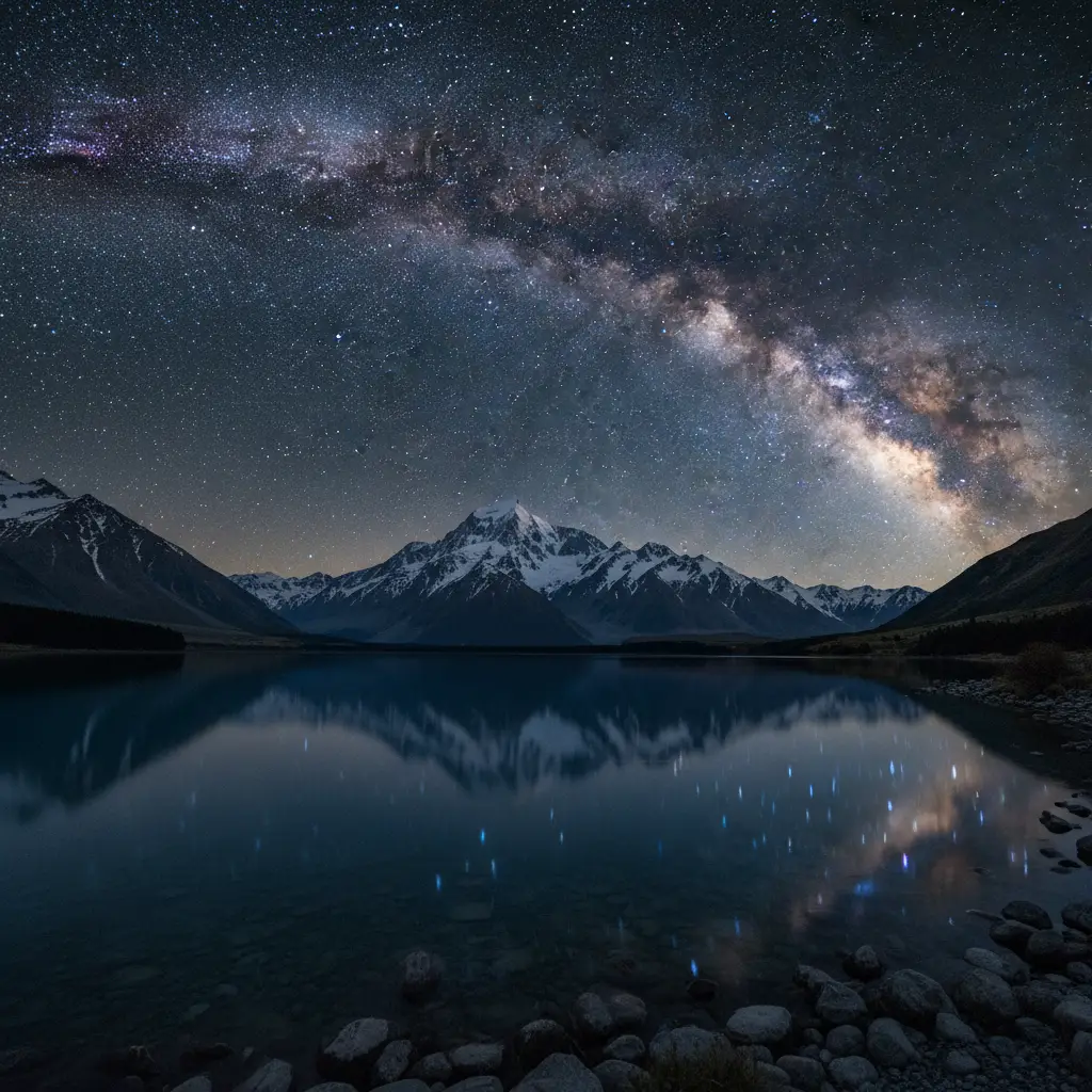 The Milky Way arching over Aoraki Mt Cook National Park