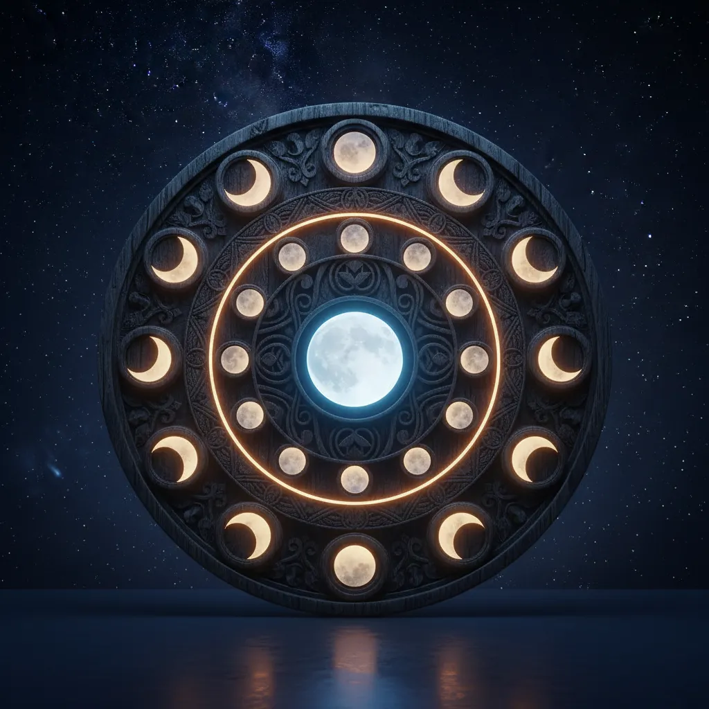 Artistic representation of the Maori Maramataka lunar calendar phases