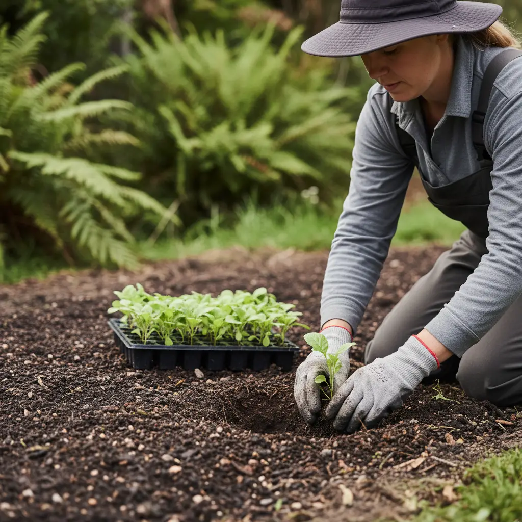 Gardener planting crops according to the Maramataka