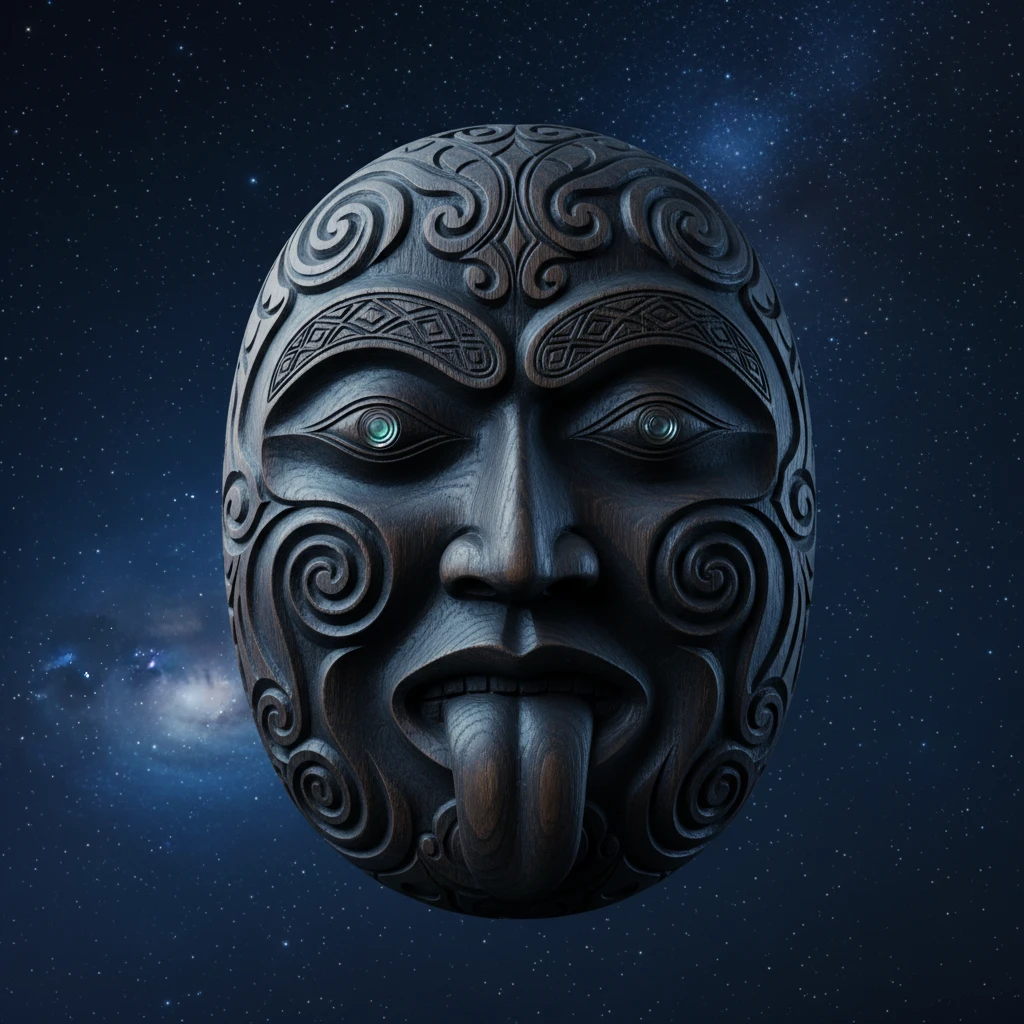Māori carving representing the moon and celestial connection