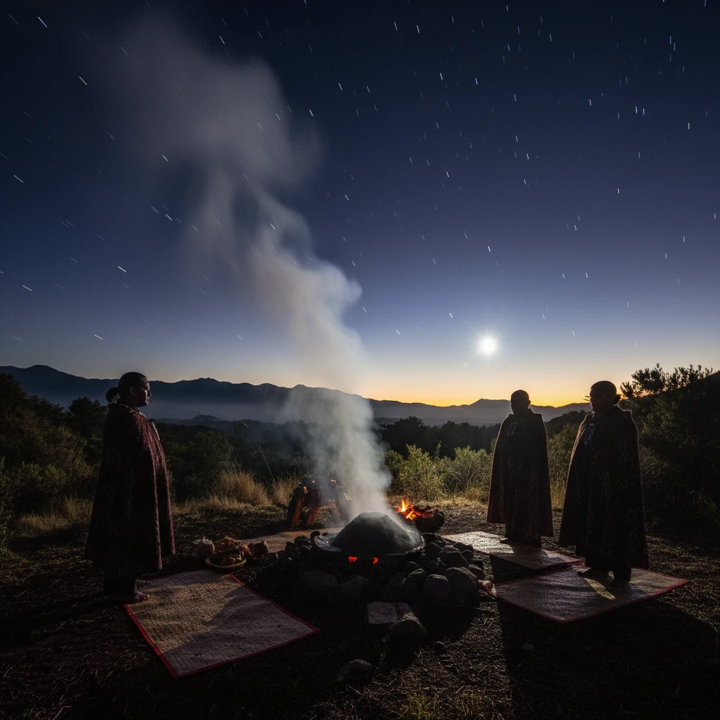 Steam rising from a Hautapu ceremony to feed the Matariki stars