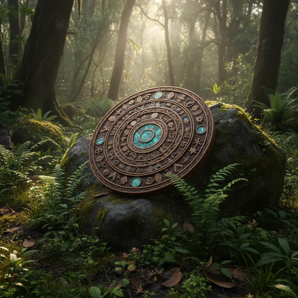 Traditional Maramataka dial in a New Zealand forest setting