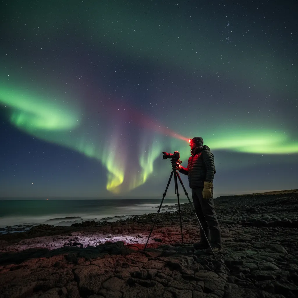 Photographer setting up for Aurora Australis shoot