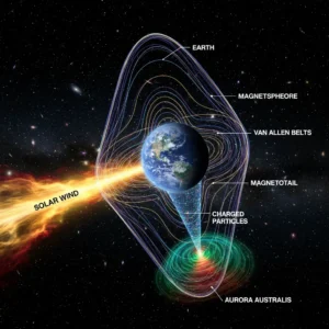 Diagram of Solar Wind interacting with Earth's Magnetosphere