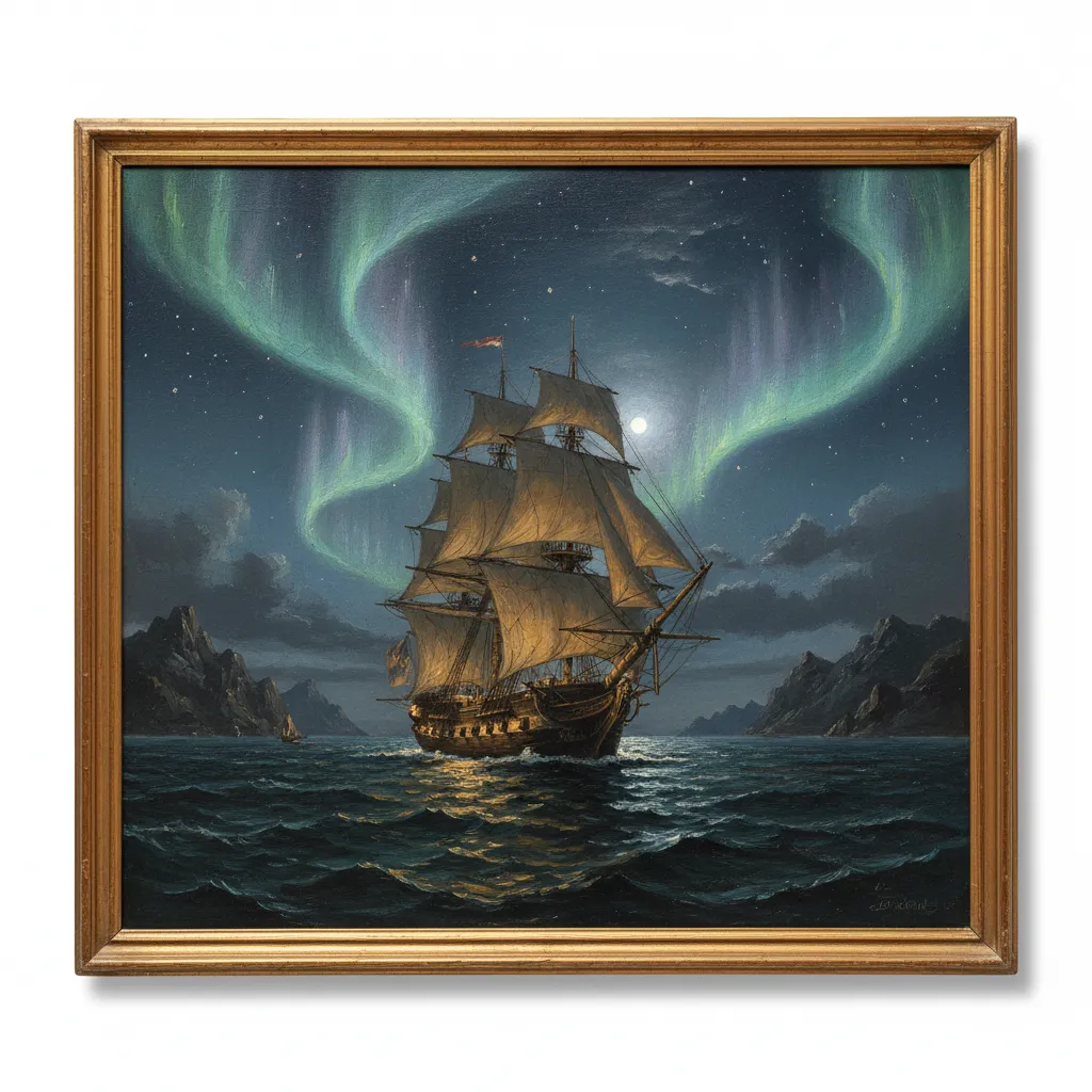 Artistic interpretation of Captain Cook witnessing the Southern Lights