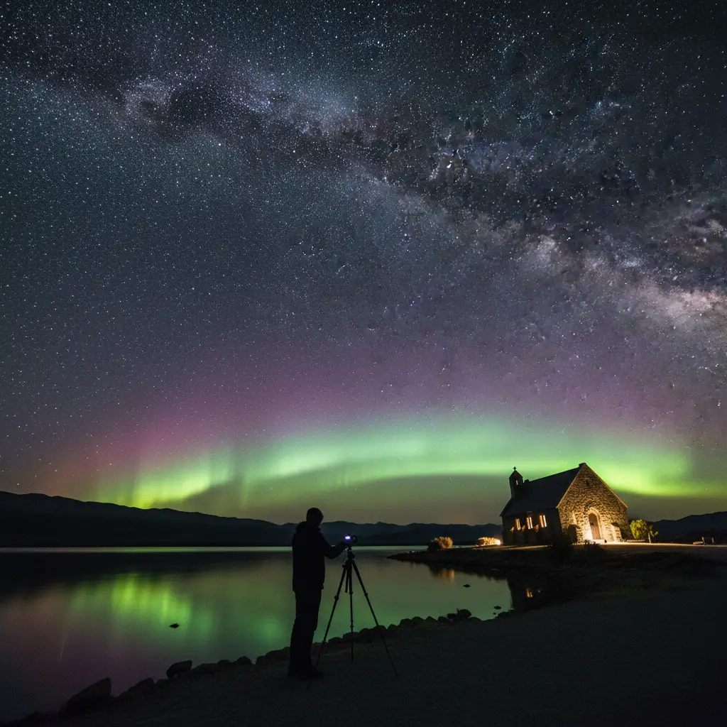 Astrophotography of Aurora Australis at Lake Tekapo
