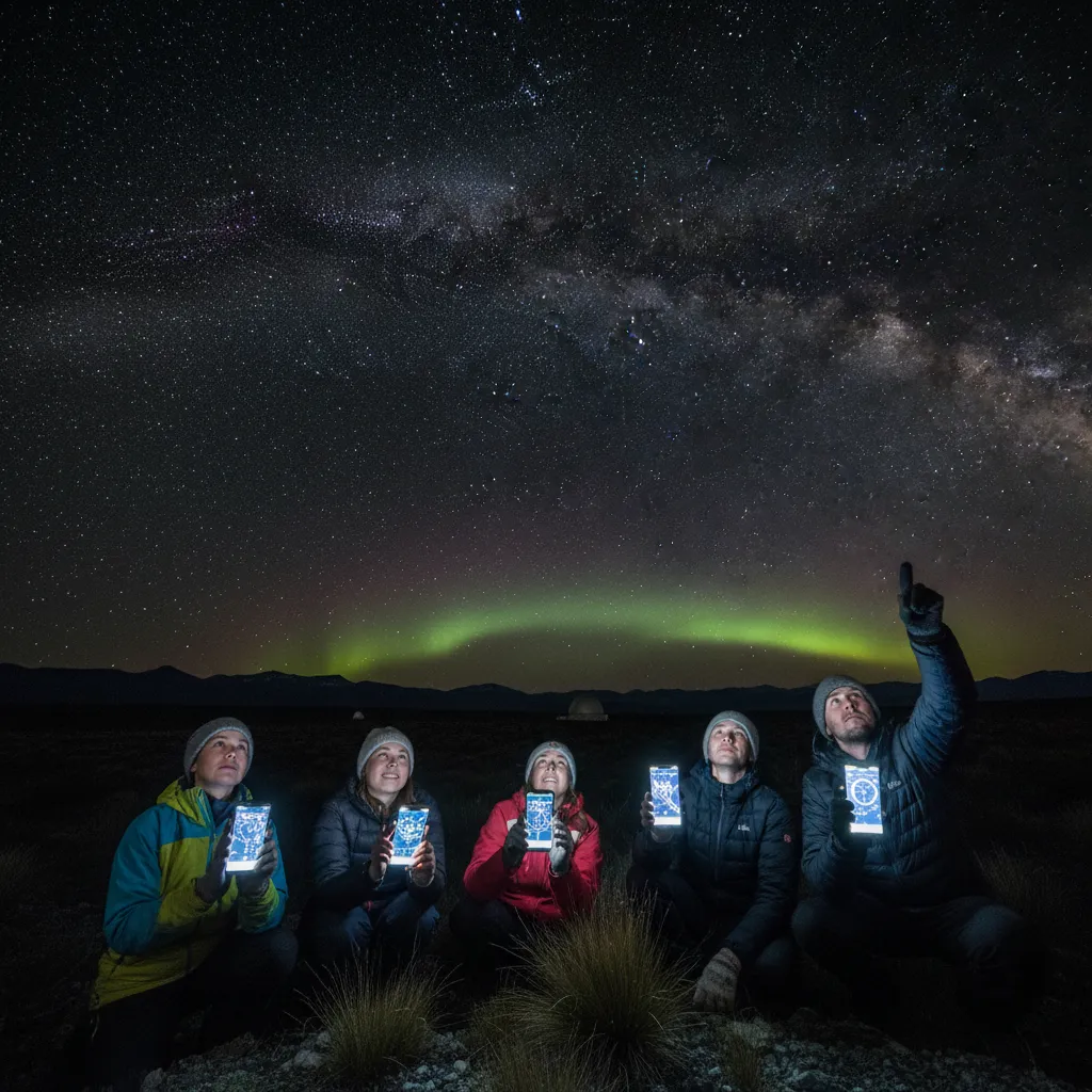 Aurora chasers checking solar data in NZ Dark Sky Sanctuary