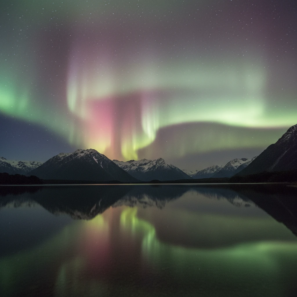Aurora Australis over a New Zealand lake