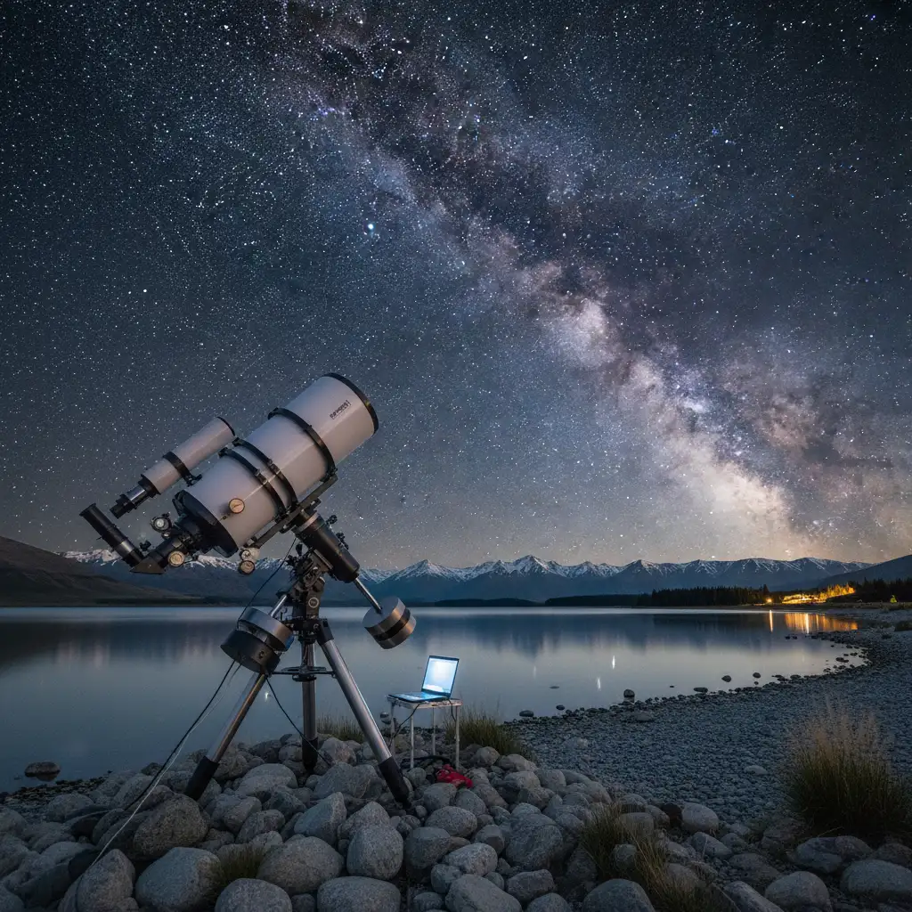 Telescope set up at Lake Tekapo Dark Sky Reserve NZ