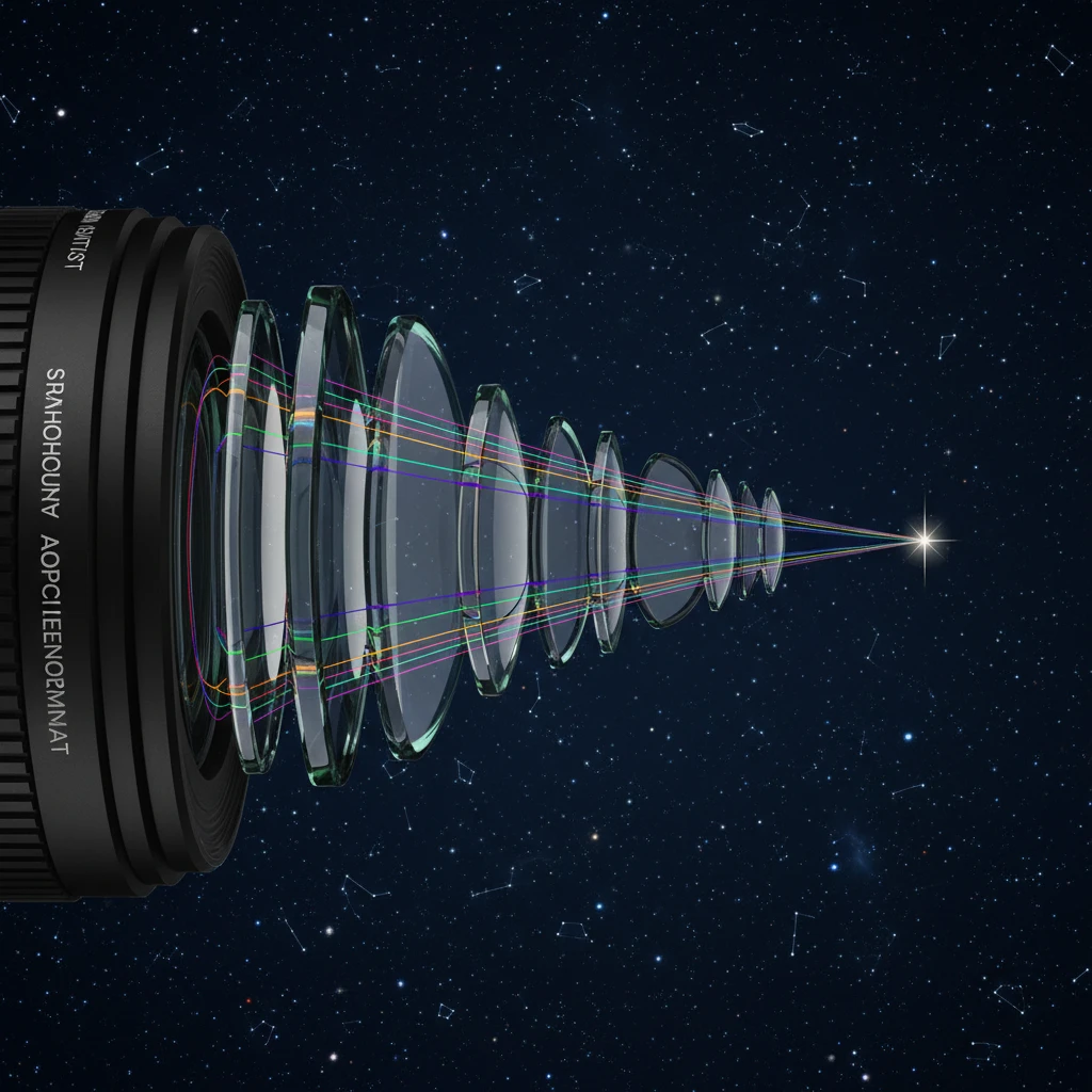 Internal glass elements of a camera lens designed to reduce coma