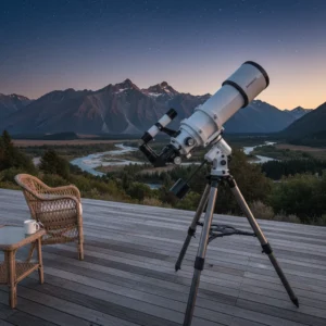 Telescope set up in New Zealand landscape