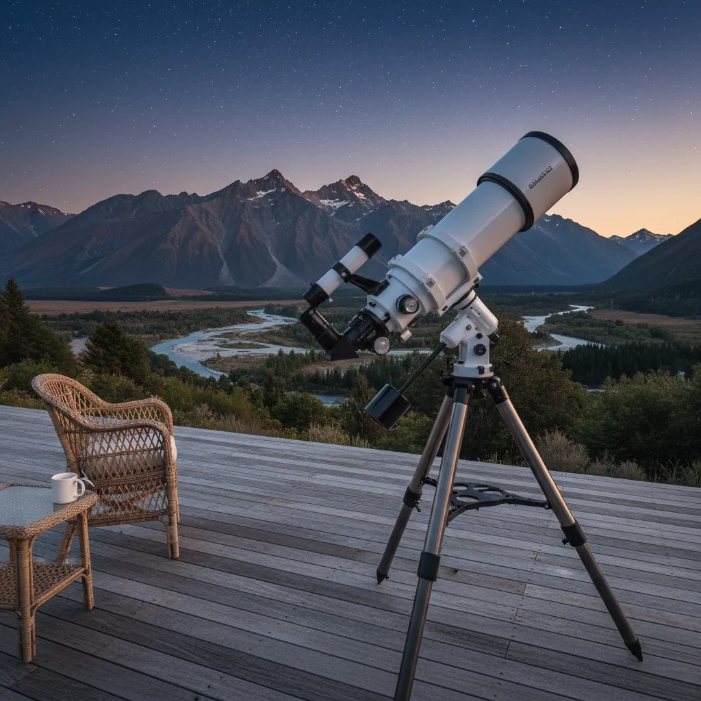 Telescope set up in New Zealand landscape