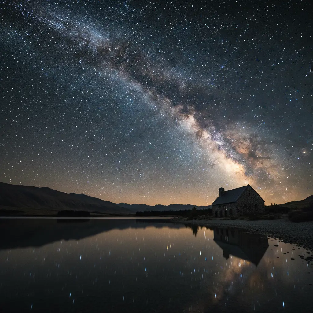 Milky Way galaxy visible over Lake Tekapo in the Aoraki Mackenzie Reserve