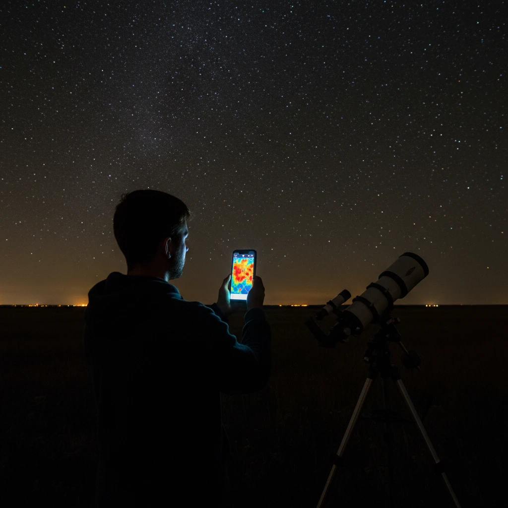 Using a light pollution map app for stargazing