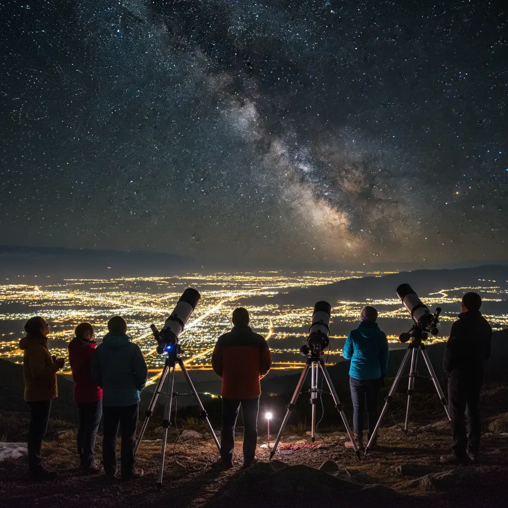 Tourists using telescopes at Skyline Queenstown Stargazing