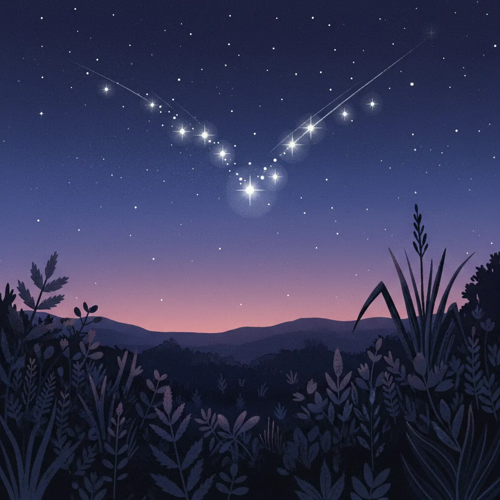 Matariki star cluster rising over New Zealand landscape