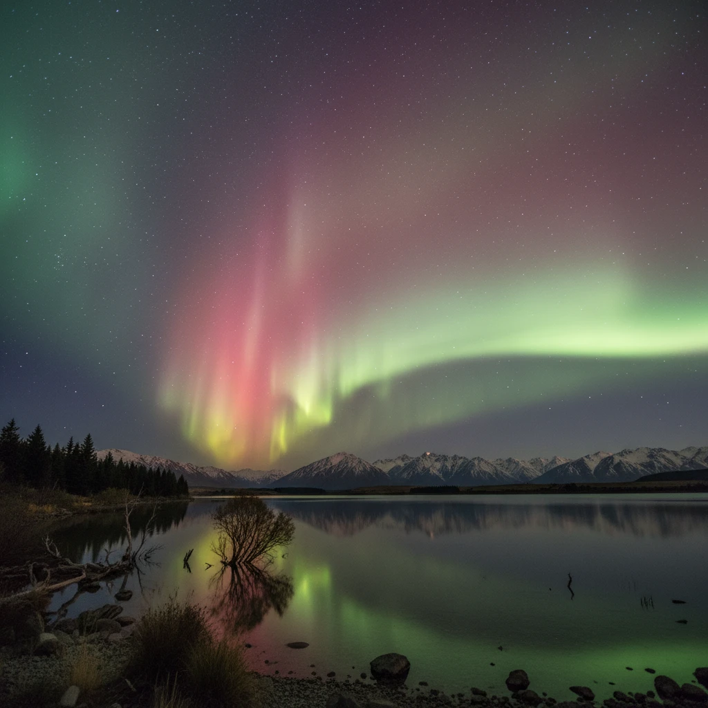 Aurora Australis display over New Zealand South Island