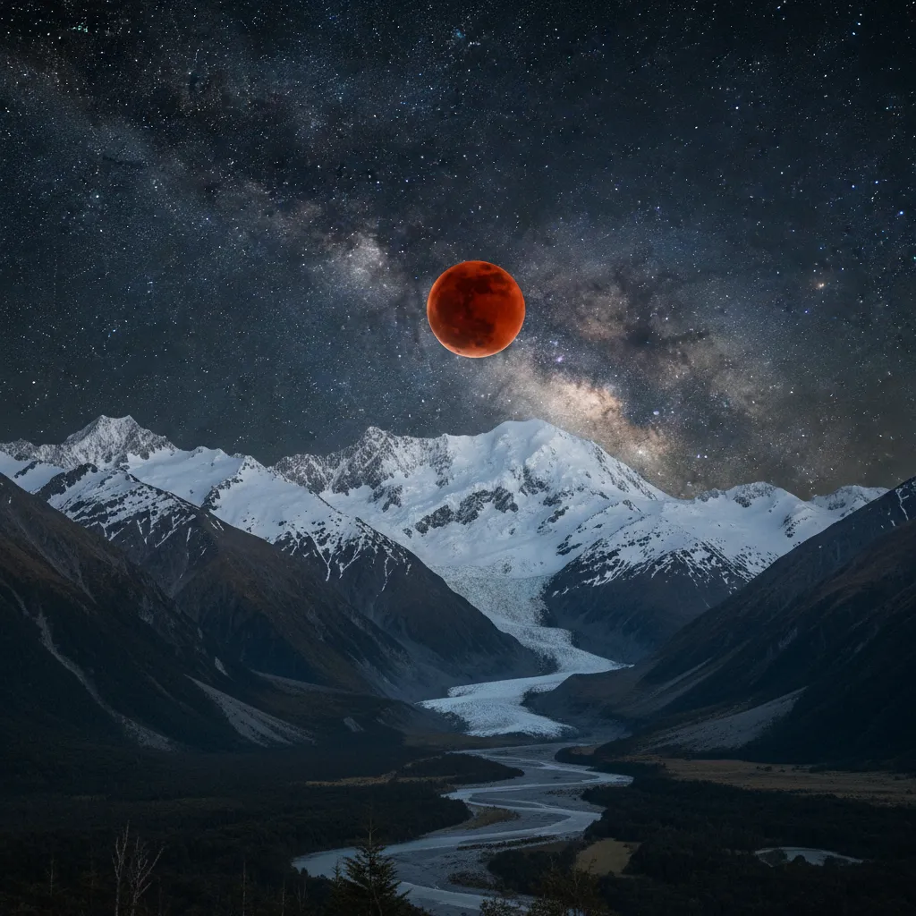 Total Lunar Eclipse Blood Moon over Southern Alps
