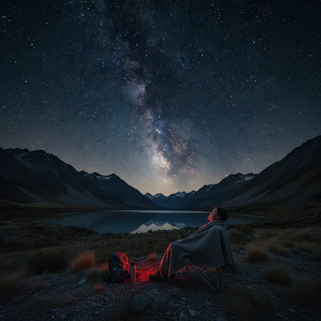 Person watching meteor shower in dark sky reserve