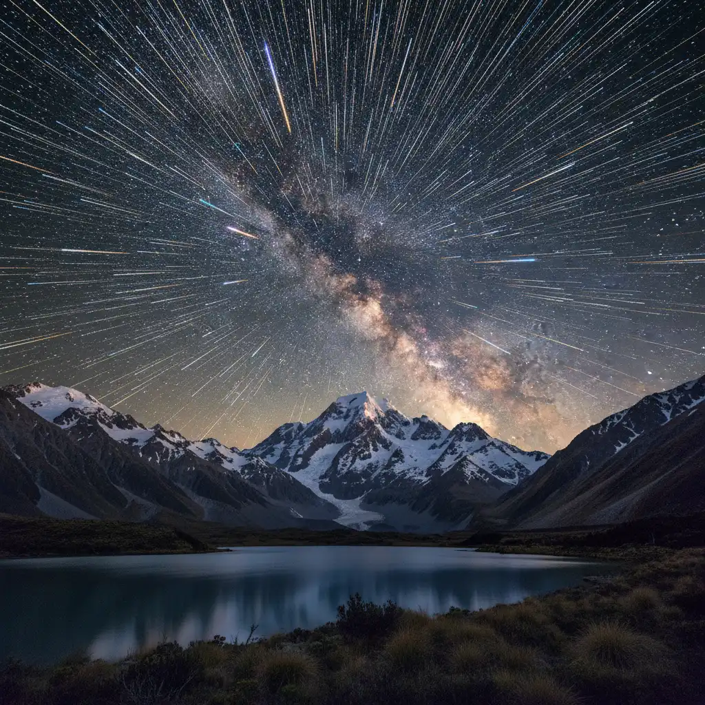 Composite image of meteor shower trails