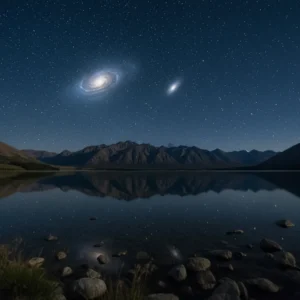 Large and Small Magellanic Clouds visible over Lake Tekapo New Zealand
