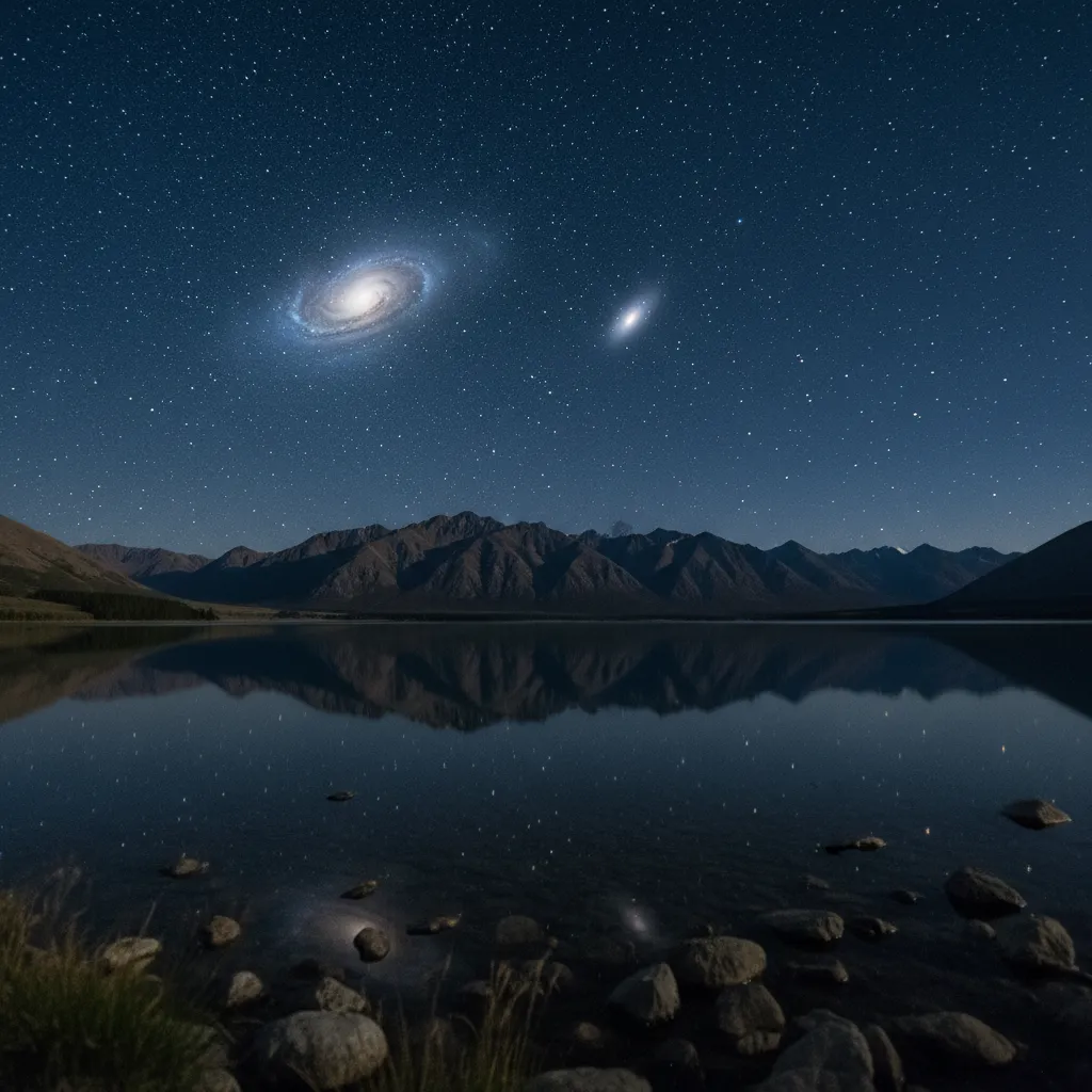 Large and Small Magellanic Clouds visible over Lake Tekapo New Zealand