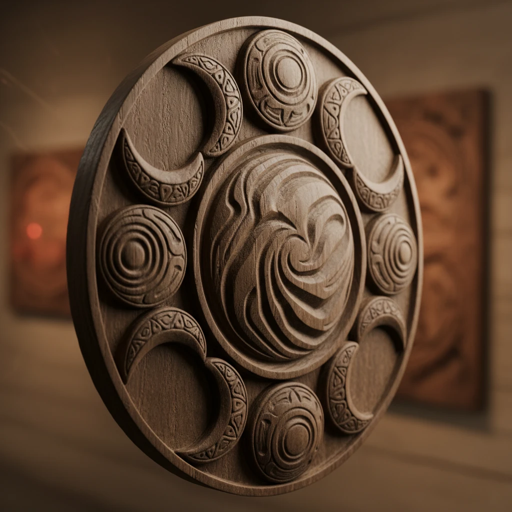 Traditional Maori carving depicting lunar phases