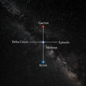 The Southern Cross Constellation Stars labeled in the night sky