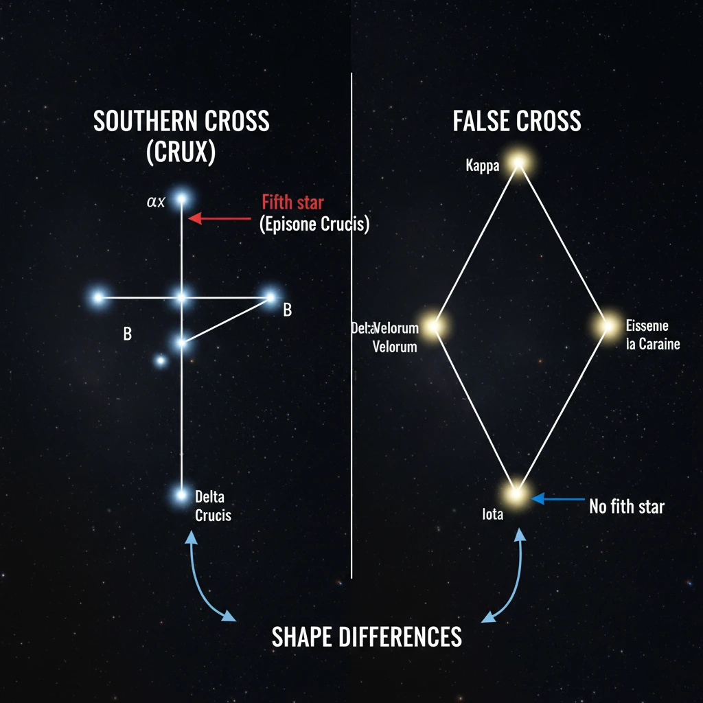 Diagram distinguishing the True Southern Cross from the False Cross