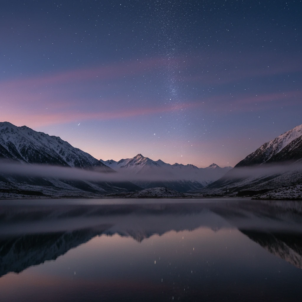 Matariki star cluster rising over New Zealand mountains