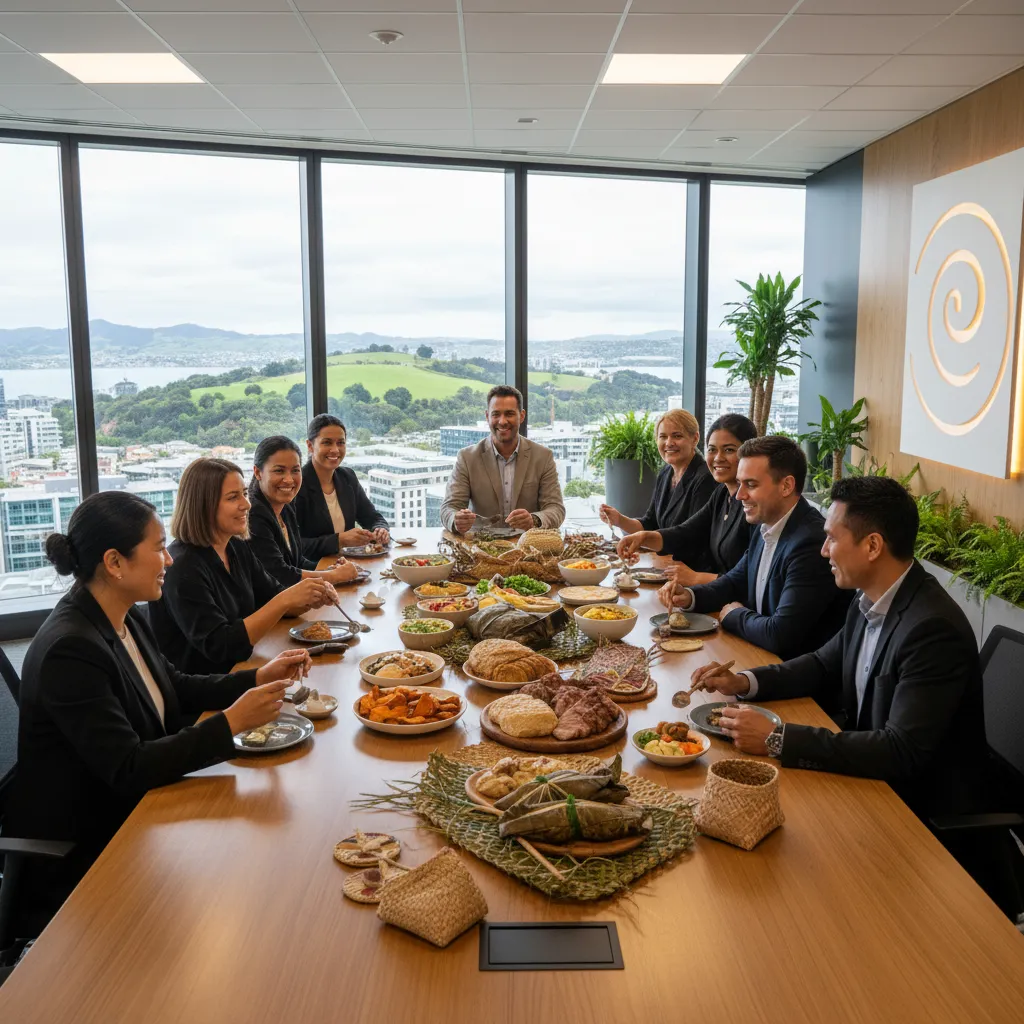 Corporate team celebrating Matariki with a shared lunch