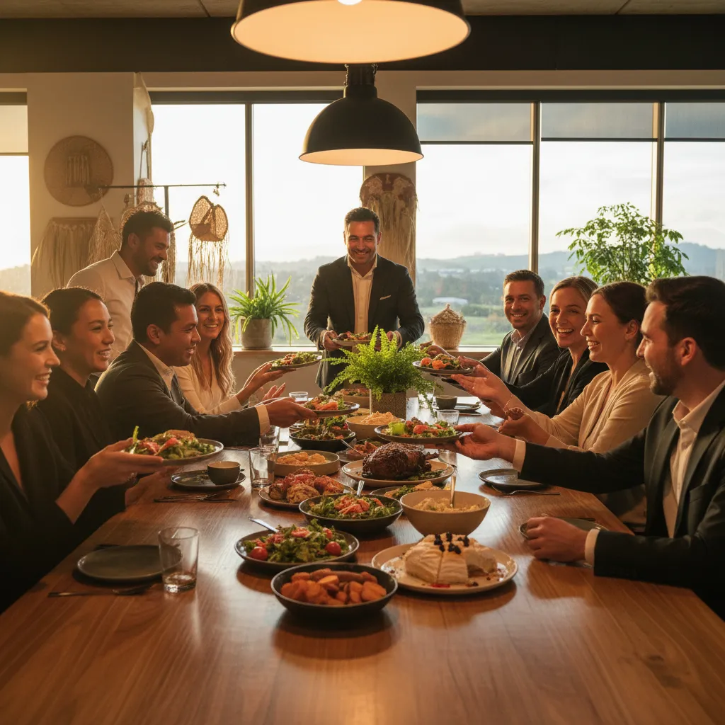 Office team sharing a Matariki feast to build whanaungatanga