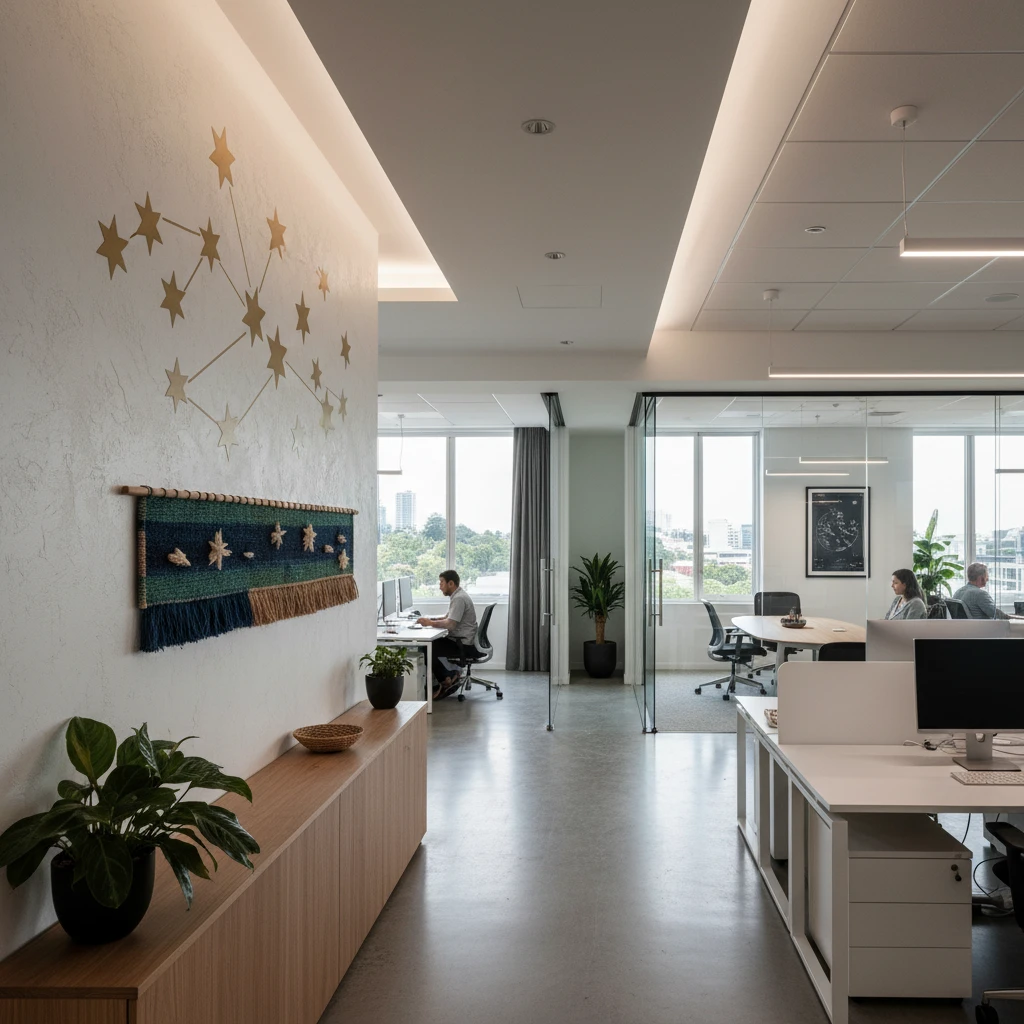 Modern office space decorated for Matariki celebrating Māori New Year