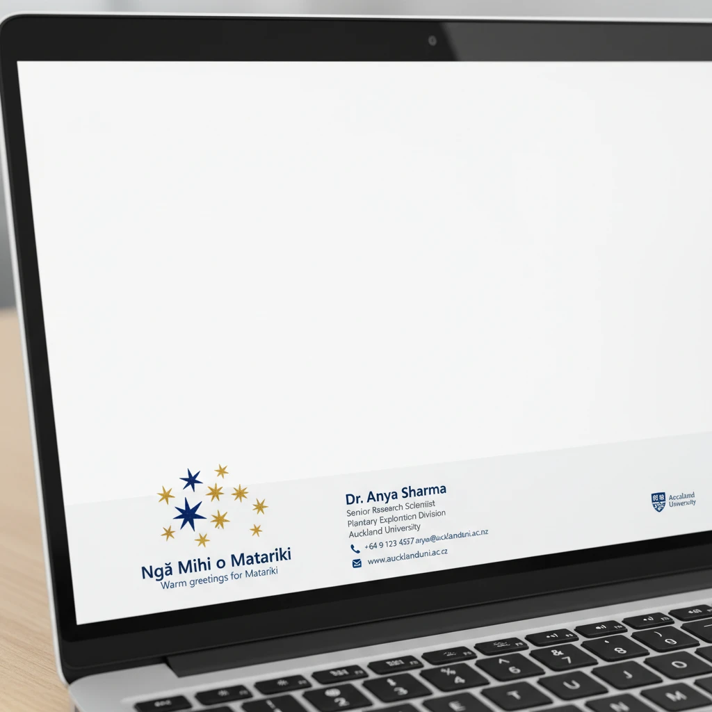 Example of a professional Matariki email signature layout on a laptop screen