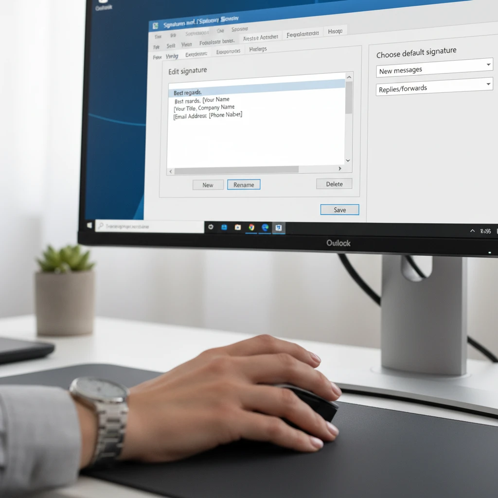 User installing email signature in Microsoft Outlook settings
