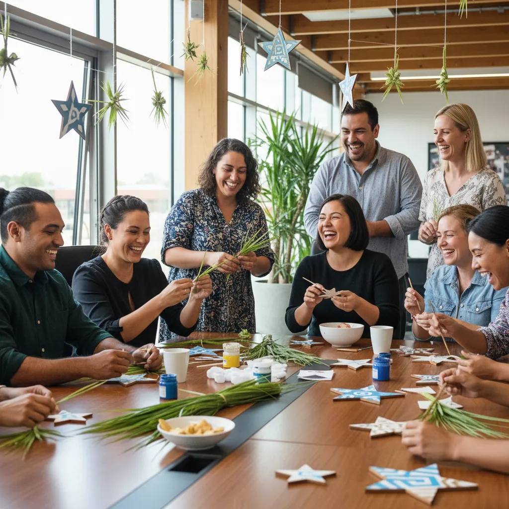 Team building activity creating DIY Matariki office decorations