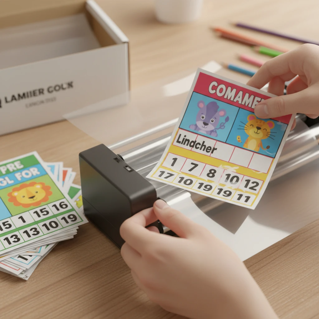 Laminating printable Matariki bingo cards for classroom durability