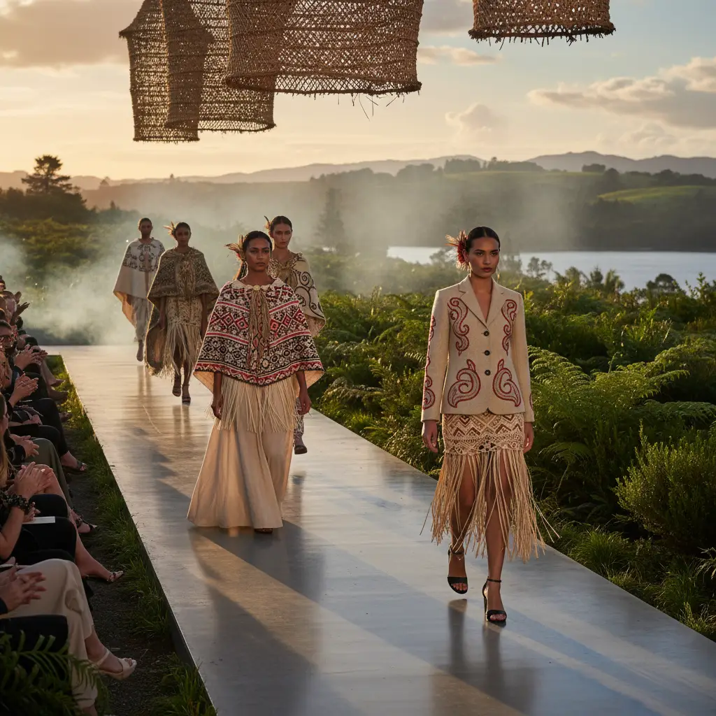 Contemporary Māori fashion designs on a runway