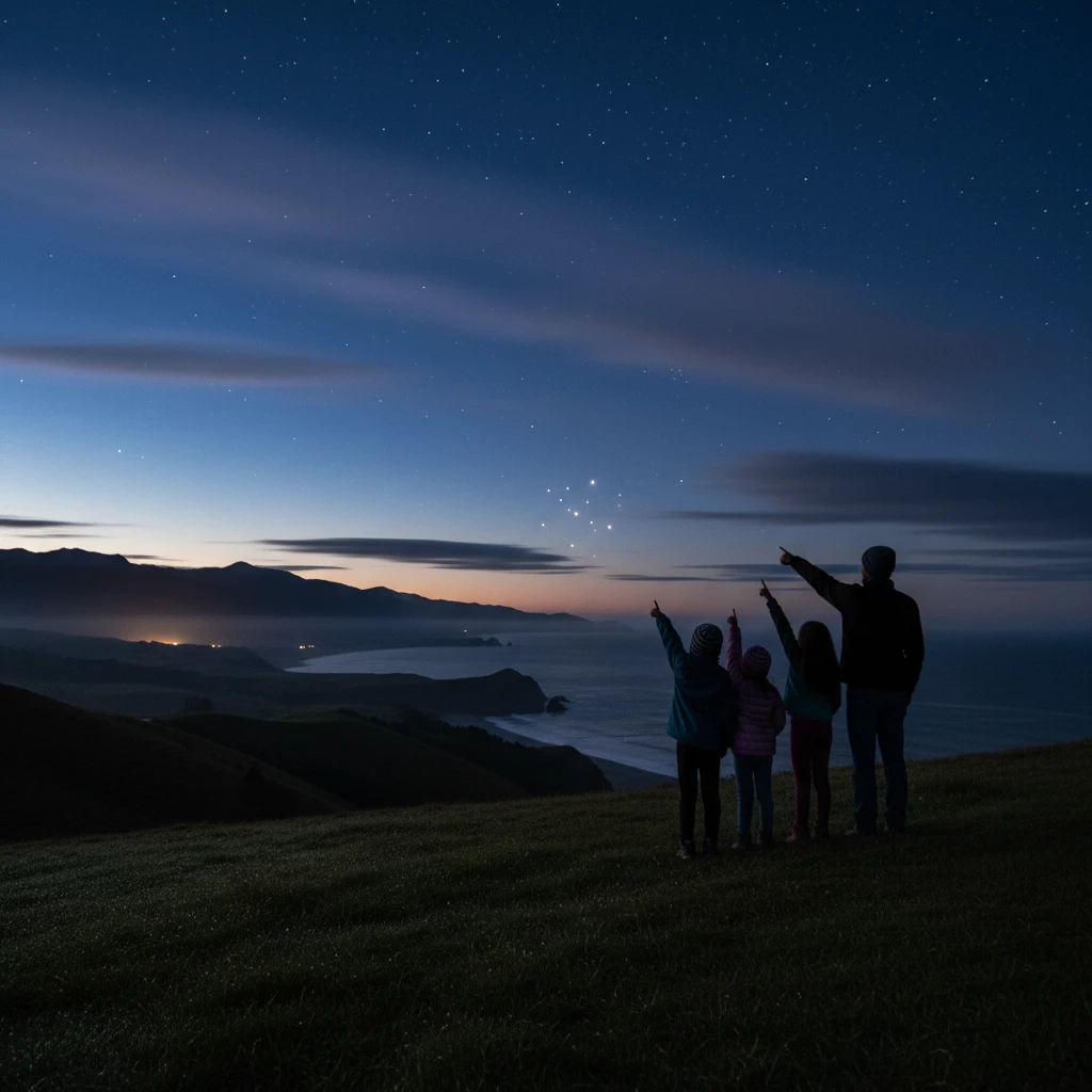 Family stargazing for Matariki before dawn