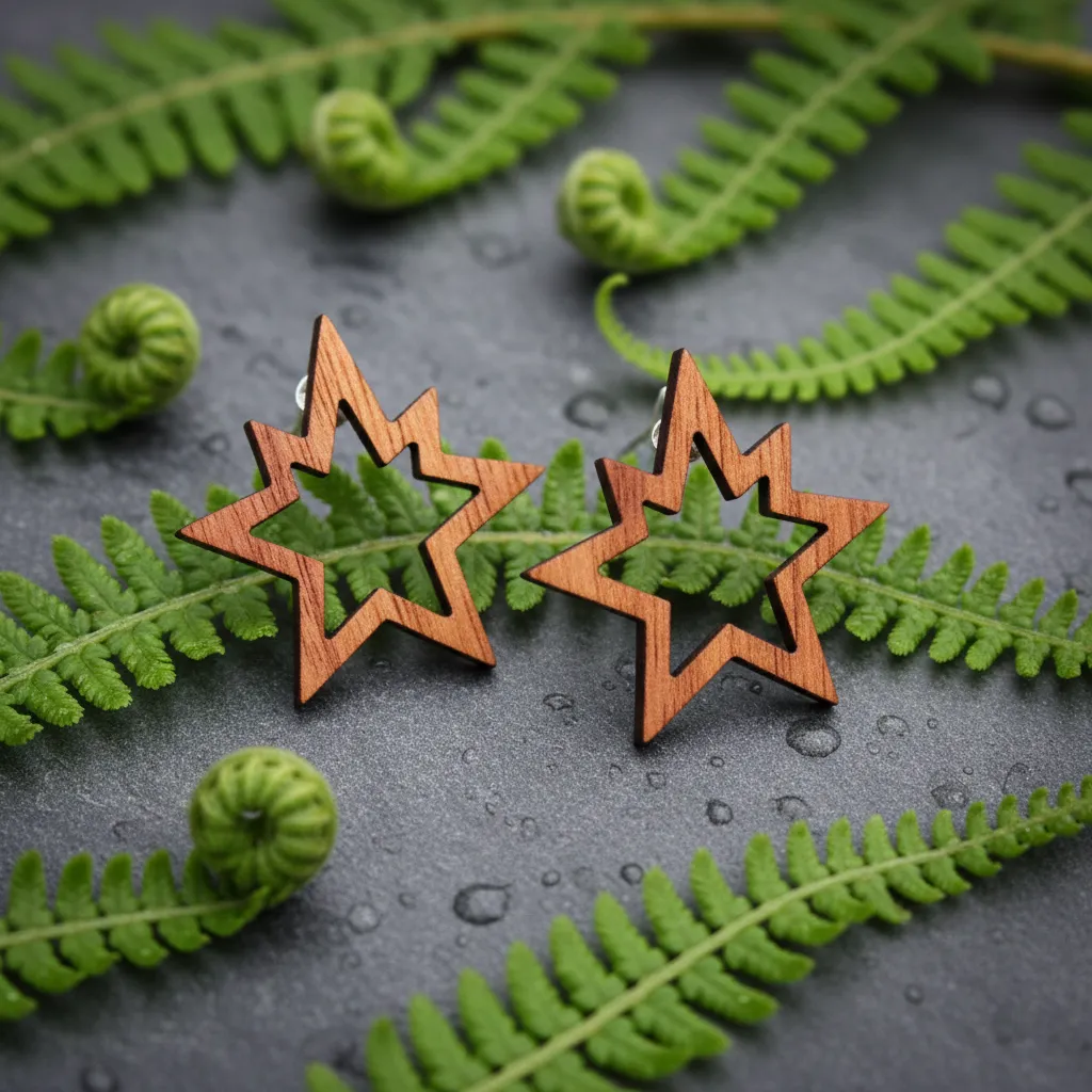 Laser-cut wooden Matariki star earrings
