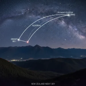 Star map showing how to find Matariki using Orion's Belt