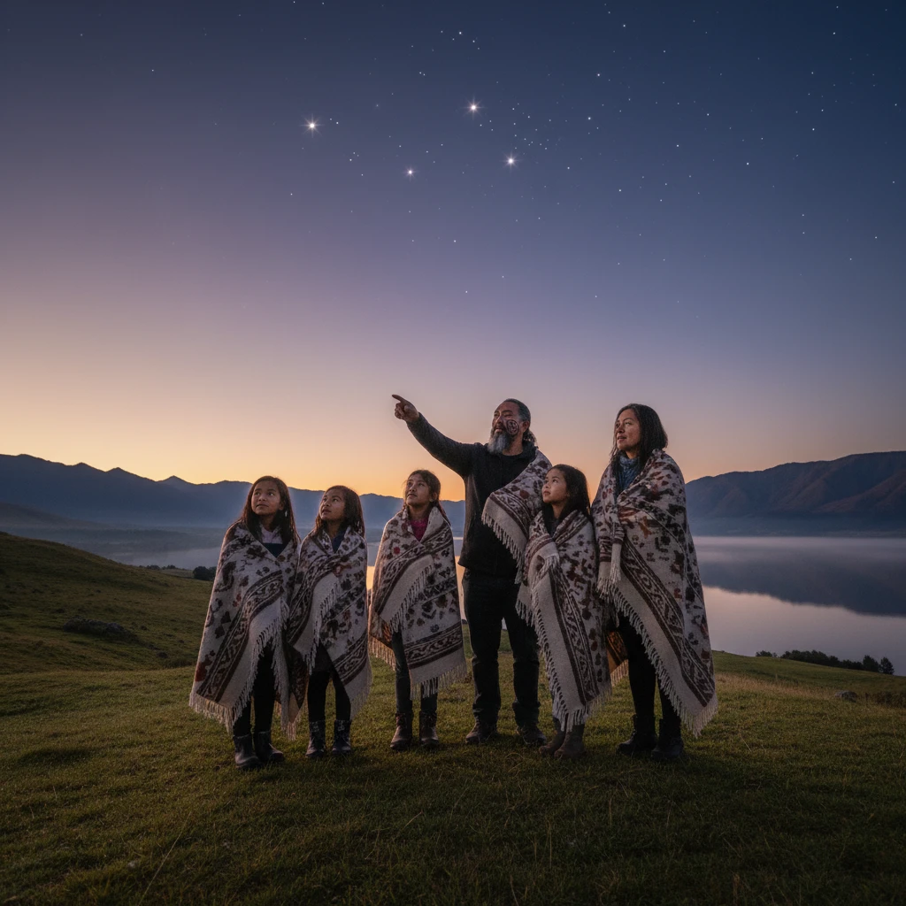 Whānau celebrating Matariki by stargazing together