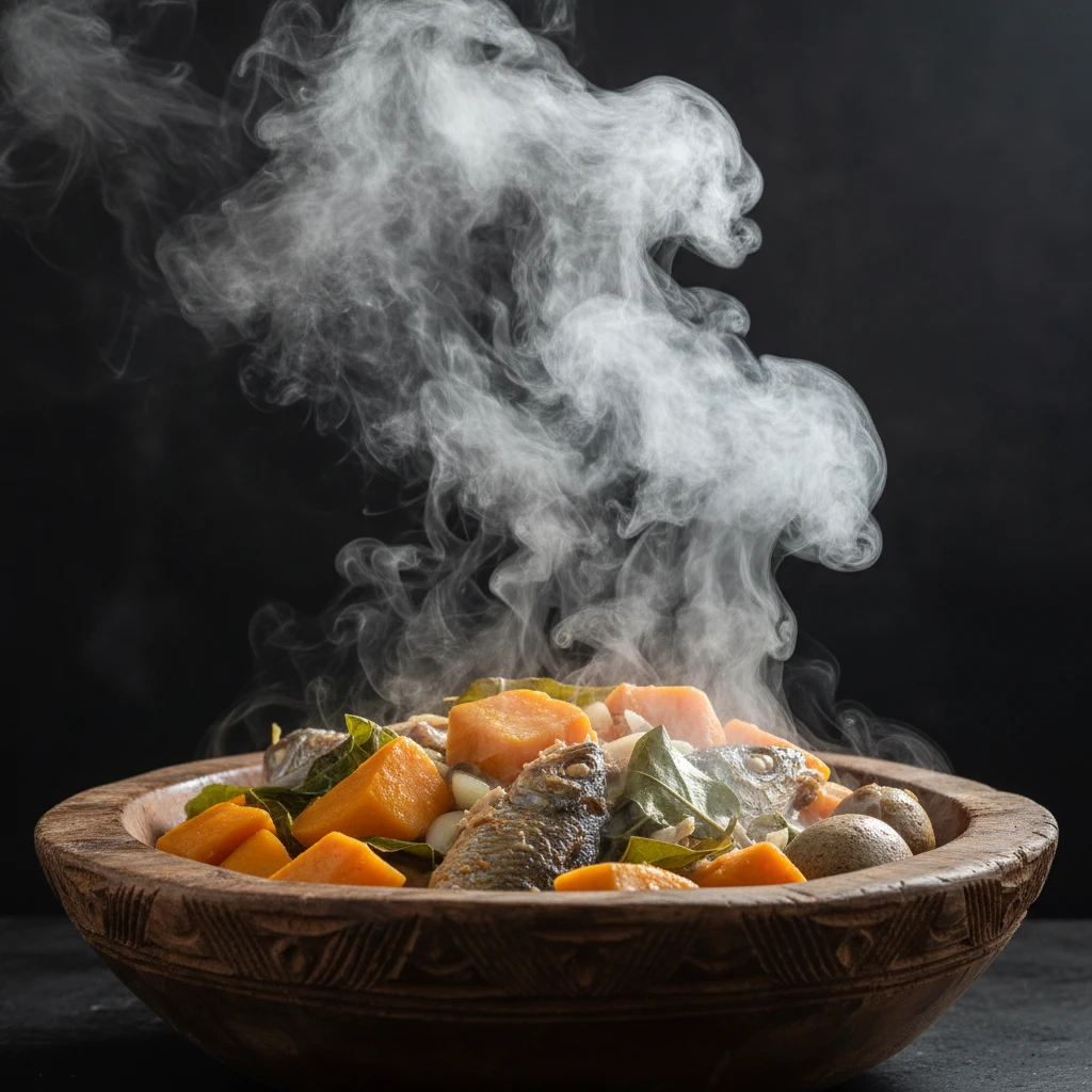 Steam rising from ceremonial food offering for Hautapu